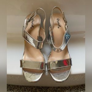 Qupid Silver strap Heels chunky Heel